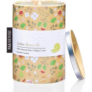 Bougie Parfumées Citron Sicilien 320g - Bougies Agrumes Énergisantes - Parfum Intense 60 Heures - Cire Naturelle - Idée Cadeau pour Cuisine, Salon, Maison, Bar - Ambiance Méditerranéenne - Neuf