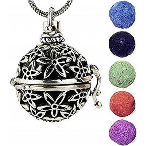 Kal-Outlettissimo Collier Avec Pendentif Bola Mexicain Avec 5 Pierres De Lave Pour Parfum, Aromathérapie Et Cristallothérapie Ub06 - Neuf