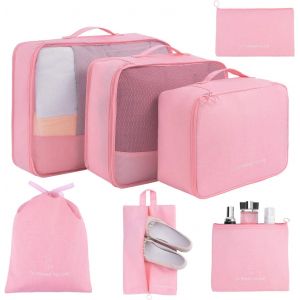 Organ Ur De Bagage 7,Organisateurs D'Emballage De Bagages Avec Sac &Agrave; Chaussures Et Trousse De Toilette (Rose) - Neuf