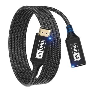 C&acirc;ble d'extension HDMI,1m 8K@60Hz 4K@120Hz/144Hz c&acirc;ble HDMI 2.1,48 Gbit/s m&acirc;le vers femelle ultra-haut d&eacute;bit UHD eARC HDCP 2.3 HDR10+ dynamique compatible avec les cl&eacute;s TV les HD la PS5 PS4 (noir) - Neuf