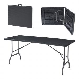 Table De Camping Pliante 180 X 75 X 72 Cm Effet Rotin Noir Helloshop26 03_0011001 - Neuf