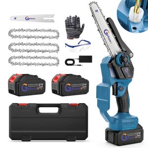 Mini Tronconneuse &Eacute;lectrique 8 Pouces - Moteur Sans Balais, 2 * 4,0Ah 21V Batterie, 3 Cha&icirc;nes - Lubrification Automatique - Neuf