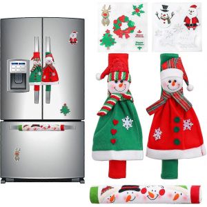 Paquet de 3 adorable bonhomme de neige réfrigérateur housses ensemble de housses de poignée d'appareil de cuisine et autocollant flash de Noël pour les décorations de Noël - Neuf