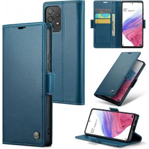 Maa-Coque Pour Samsung Galaxy A53 5g, Étui Housse En Rfid Protection Premium Pu Cuir Portefeuille Rabat Case Magnétique Stand Antichoc, Étui Case Pour Samsung Galaxy A53, Bleu - Neuf