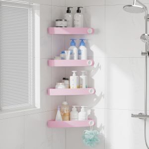 4 pi&egrave;ces Plastique Etagere Douche Sans Percage, Rangement et Organisation de la Salle de Bain, Porte Savon Douche, Etagere Salle de Bain, Comprend 6 Autocollants Adh&eacute;sifs, Rose - Neuf