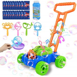 Tondeuse à Bulles Enfant,Machine à Bulles Automatique,avec l'outil à Bulles et Concentré de Bulles,Tondeuse à Gazon à Poussée pour Le Jardinage,Cadeaux Garçons Filles Jardins A l'extérieur - Neuf