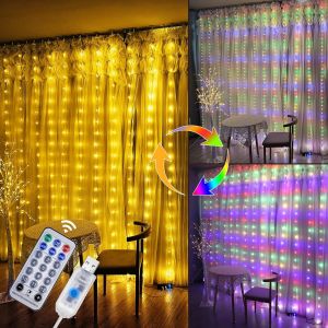 KAL-3M X 3M Guirlande Lumineuse Rideau Avec 500 Led, Rideau Lumineux À Changement De 3 Couleurs, 12 Modes De Lumière Et 6 Niveaux De Luminosité, Minuterie, Télécommande - Neuf