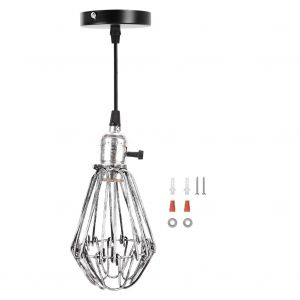 Hjlian Plafonnier Led Industriel Vintage En Forme De Cage En Fer E26/E27, Ideal Pour Un Cafe Ou Un Bar, 85-245 V (Argente) - Neuf