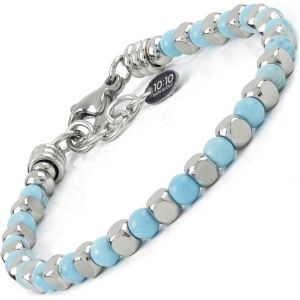 Eryi-10:10 Bracelet Réglable Avec Des Pierres Naturelles De 4 Mm De Diamètre Et Des Cubes En Acier Inoxydable De 4x4 Mm. Bracelet Pour Homme Et Femme. Made In Italy - Neuf
