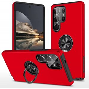Fghbb-Esong Coque Pour Samsung Galaxy S24 Ultra Avec Support,Ultra Fine Militaire Antichoc Protection Housse 360 °Anneau Béquille Telephone Case Magnétique Etui,Pour Aimantée Voiture Rouge - Neuf