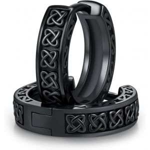 Chenquansarl-Boucles D'oreilles Créoles Noires Pour Homme En Argent Sterling 925 Avec N?ud C Ique Irlandais, /, Argent Sterling, Pas De Gemme - Neuf