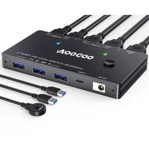 Commutateur KVM HDMI TESmart 8K/60Hz, 4K/120Hz - Contrôle 2 PC sur 1 moniteur avec télécommande et câble USB 3.0 inclus. - Neuf