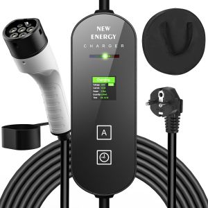 Chargeur Voiture Electrique 3,5kw [5m, 6/8/10/13/16a] Cable Type 2 Recharge Avec Affichage Num&eacute;rique Contr&ocirc;lable Compatible Avec E-208, Model Y, M&eacute;gane E-Tech, 500e Et Autres Ev/Phev - Neuf