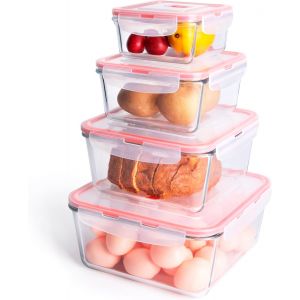 Checarzhn--No1-Lot De 4 Récipient Boîtes Alimentaire En Verre Extra Large, Récipients De Stockage En Verre Avec Couvercles, Boîte De Rangement Hermétique Sans Bpa Pour. (Carrée & Orange) - Neuf