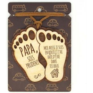 Kal-Papa, Sois Prudent... Pendentif Pour R&eacute;troviseur En Bois 2 &Eacute;paisseurs Avec Cordelette En Cuir. Cadeau Original Qui Vient Du Coeur Pour Vos Proches. (04). - Neuf