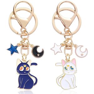 KAL-2 Pièces Porte-Clés, Porte Clef Couple, Porte-Clés De Lune Chat, Cartoon Mignon Magie Chat Porte-Clés,Porte-Clés Lune Chat Porte-Clés Kawaii Pour Sacs À Main Cadeaux Anniversaire Sac Pendentif - Neuf