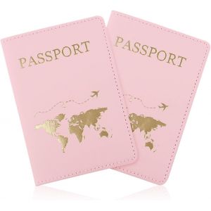 CAUC-Porte-passeport, portefeuille de voyage en cuir synthétique avec plusieurs emplacements, étui fin pour passeport, portefeuille avec motif doré pour passeport, cartes de visite, rose et rose - Neuf