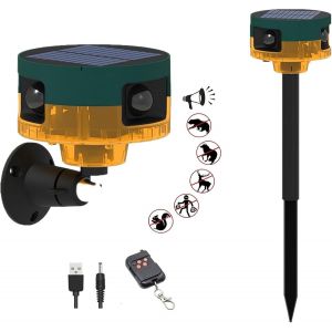 Cfux-Alarme De Capteur De Mouvement Solaire Extérieur - Détection De Mouvement À 360 Degrés, Aboiements De Chien Et Coups De Feu, Générateur De Bruit 2 * 130db, Dites Adieu Aux Intrus (Jaune) - Neuf