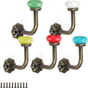 5 Pi&egrave;ces Crochet A Visser,5 Pat&egrave;res Crochet Mural A Visser Color&eacute;es &Agrave; T&ecirc;te En C&eacute;ramique,Patere Vintage Alliage De Zinc Avec Vis,Adapt&eacute;es Pour Suspendre V&ecirc;tements,Chapeaux - Neuf
