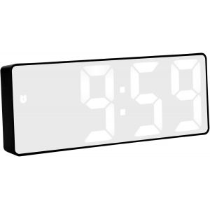 Horloge Murale Digitale,Horloge Numérique Grand Écran,Réveil Miroir LED Réveil Numérique Horloges Électroniques Horloge De Table Rechargeable USB (Lumière Rectangulaire Noire Et Blanche) - Neuf