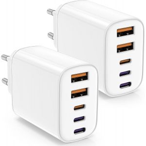 Lot de 2 Chargeurs Multi Rapide USB C pour iPhone, 5 Ports PD 3 USBC+QC 2 USBA,Type C Fast Bloc Adaptateur Prise Murale pour Apple iPhone 17 Pro Max/17 Air/16 Plus/15 Pro/14/13 Mini/12/11/iPad/Samsung - Neuf