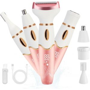Rasoirs &Eacute;lectriques 4 En 1 Pour Femme, Rasoir &Eacute;lectrique &Eacute;tanche Pour Visage Humide/Sec, Pour Nez, Sourcils, Bras, Aisselles, Jambes, Zone Pubienne, &Eacute;pilation Indolore Du Visage - Neuf