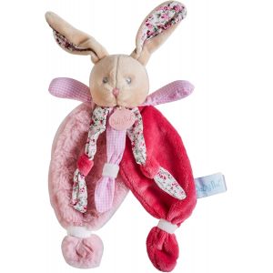 KALANKA- - Doudou Lapin Plat - Lapin Poupi Rose - Imprim&eacute; Fleurs - Forme Originale Facile &agrave; Attraper avec Nouettes & Grandes Oreilles - Id&eacute;e Cadeau Naissance B&eacute;b&eacute; Fille et Gar&ccedil;on - BN0111 - Neuf