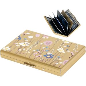 KALANKA-® Porte Carte de Crédit avec 6 Emplacements pour Cartes pour Hommes et Femmes, Portefeuille Carte de Crédit Minces en Acier Inoxydable avec Blocage RFID. (6 Cartes/Or/Fleur) - Neuf
