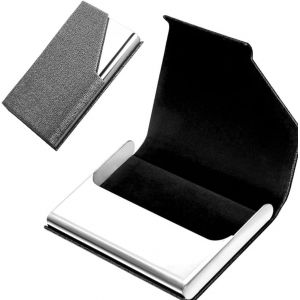KALANKA-Porte Carte de Visite, Etui Carte de Visite Acier Inoxydable, Porte Carte Cuir, Étui Cartes de Visite Professionnel avec Fermeture Magnétique, pour Carte de Visite, Carte de Crédit (Gris) - Neuf