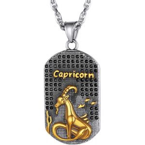 Trahoo-Pendentif Médaille Signe Astrologique Zodiaque Capricorne-Collier 12 Constellations Homme Acier 316l Dorée Et Plaqué Cz En Strass Brillant Avec Chaîne Ajustable 55-60cm,Cadeau Anniversaire Hom - Neuf