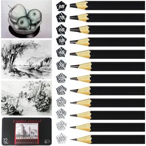Kalop-12 Bâtons Crayons,Crayons 2h H F Hb B 2b 3b 4b 5b 6b 7b 8b,Crayons Graphite-Créations Artistiques,Dessins,Croquis (Paquet De Boîte En Métal) - Neuf