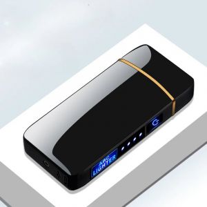 (green) Briquet électrique à Double Arc, affichage LED, Rechargeable par USB, accessoires pour fumer, extérieur, coupe-vent, tactile, haute puissance - Neuf