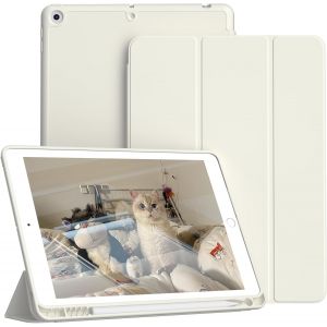 KALANKA-Coque pour iPad 10,2 Pouces, iPad 9&iquest;&iquest;me / 8&iquest;&iquest;me / 7&iquest;&iquest;me G&iquest;&iquest;n&iquest;&iquest;ration Mod&iquest;&iquest;le 2021/2020/2019 avec Porte-Crayon, Coque de Protection int&iquest;&iquest;gral Ultra-Mince et Souple, Veille/R&iquest;&iquest;veil Auto, Blanc - Neuf