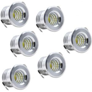 LETNERNY-Lot De 6 Mini Spots Led Encastrables 3,8 Cm 3 W Blanc Froid Avec Adaptateur Pour Armoire - Neuf