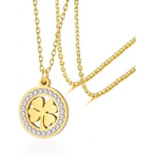 Kal-Collier Tr&egrave;fle Pour Femme En Acier Inoxydable Quatre Feuilles Tr&egrave;fle Collier Dainty Chanceux Tr&egrave;fle Pendentif Collier &Agrave; La Mode Mignon Femmes Bijoux Cadeau - Neuf