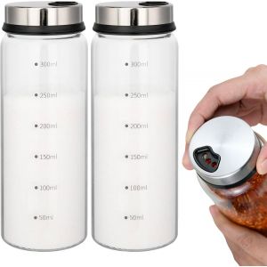 Lot De 2 Pots À Épices De 300 Ml Avec Couvercle Rotatif : Pots À Épices En Verre Borosilicate Organisateur D'épices Avec 4 Types De Trous D'épices,Pots À Épices Pour Épices Herbes Dans La Cuisine - Neuf