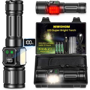 Asfasfq-Lampe Torche Led Ultra Puissante, 500000 Lumens Lampe De Poche Rechargeable Avec Batterie 5000mah, 9 Modes Zoomable, Base Magnétique, Ip67 Étanche Torche Tactique Pour Camping Urgences - Neuf