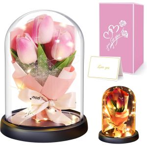 Tulipe Artificielle Idee Noel Cadeau Femme, Fleur Eternelle sous Cloche, Cadeau Anniversaire Maman Amoureux Amie Grand Mere Copine, Cadeaux pour Femme 18 20 30 40 50 60 70 80 Ans - Neuf