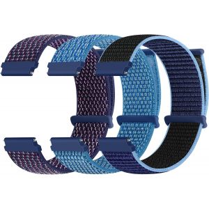 Kal-Lot De 3 Bracelets En Nylon - 18 Mm, 20 Mm, 22 Mm - Fermeture Rapide - Sport Loop - Réglable Et Respirant - Pour Homme Et Femme - Neuf