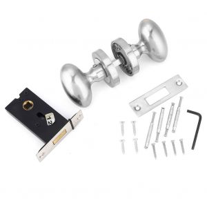 Serrure de porte ronde en acier inoxydable, poignee de porte interieure pour chambre a coucher, salle de bain, 3 cles - Neuf