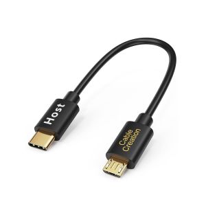 THEF-Câble OTG USB Type C vers Micro USB, 20cm Câble Court en PVC Compatible avec MacBook (Pro), Pixel, Huawei, Honor, Samsung, Xiaomi, OnePlus, Tablette, Kindles etc, 0.2M, Noir - Neuf