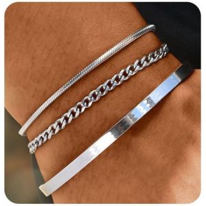 Eryi-3 Pièces En Acier Inoxydable Bracelet Pour Hommes Ensemble De Bijoux Pour Hommes Bracelet Pour Hommes Cadeaux - Neuf