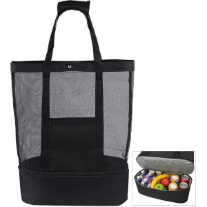 ASFASFq-Sac de plage en Maille avec Glacière, Sacs Fourre-tout de Pique-nique de Plage en maille Extra Large, Sacs de piscine surdimensionnés avec Compartiment isolant pour Femmes et Hommes - Neuf