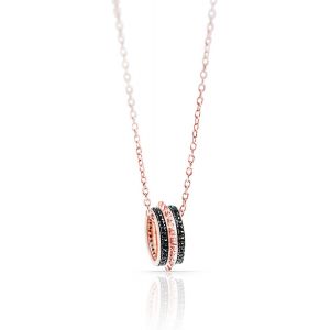 Tiramisu | Collier &Agrave; Pendentifs Cercle "Griffe" | Bijoux Femmes | Argent Sterling 925 Plaqu&eacute; Or Rose Avec Pav&eacute; De Zircons Cubiques Noirs |Cha&icirc;ne Ajustable |Collier Mince |Cadeau &Eacute;l&eacute;gant |40+5cm - Neuf