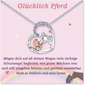 Kal-Fille & Cheval Coeur Chaîne Cadeaux Pour Filles Noël Naissance Jour Scolaire, Acier Inoxydable - Neuf