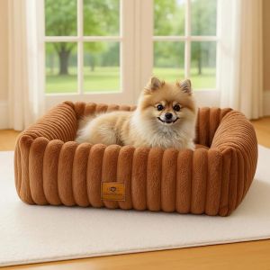 Panier Pour Chien Dehoussable Lavable, Lit Chien Duveteux Antid&eacute;rapant Petit (Marron, S(51x48x15cm)) - Neuf