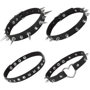 4 Pi&egrave;ces Punk Tour De Cou Clout&eacute; Tour De Cou R&eacute;glable Noir Gothique Collier Pour Hommes Et Femmes Halloween Anime D&eacute;coration De F&ecirc;te - Neuf
