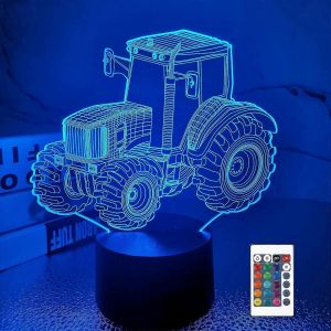 Lampe D'illusion 3d, Veilleuse 3d De Voiture De Tracteur Pour Les Enfants Avec 16 Couleurs Changeant La T&eacute;l&eacute;commande, D&eacute;cor De Chambre &Agrave; Coucher Cadeaux D'anniversaire Cr&eacute;atifs Pour Les Gar&ccedil;ons Enfant - Neuf