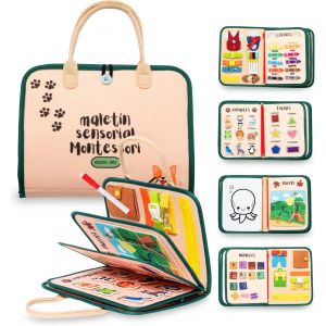 Montessori Busy Board Sensory Toy in Spanish for Kids,Interactive Sensory Educational Toy with Animals,Numbers,Colors and Slate - Neuf