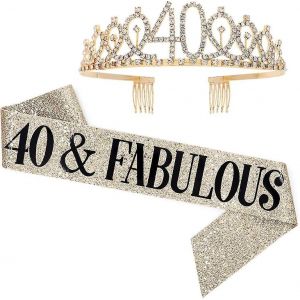 40 And Fabulous Sash Amp; Strass Tiara Set - 40th Birthday Gifts Birthday Sash For Women Birthday P - Neuf